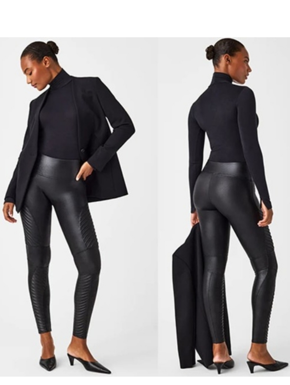 Spanx Moto Black High Rise Faux Leather Leggings Women's Medium